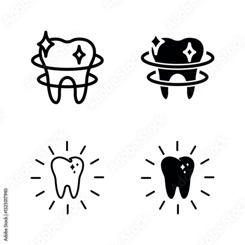 Teeth cleaning icon set color editable on white background