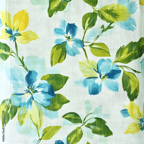 Delicate blue daisy and chrysanthemum watercolor seamless pattern