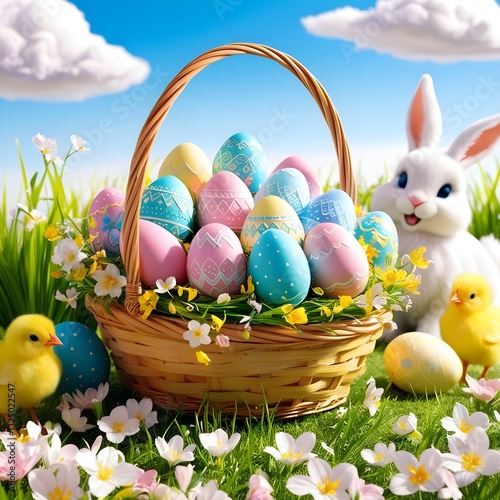 easter basket with eggs and bunny