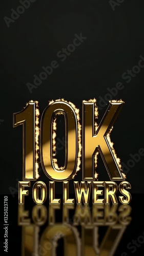 Celebratory 10k followers animation with glittering gold text and sparkle effects