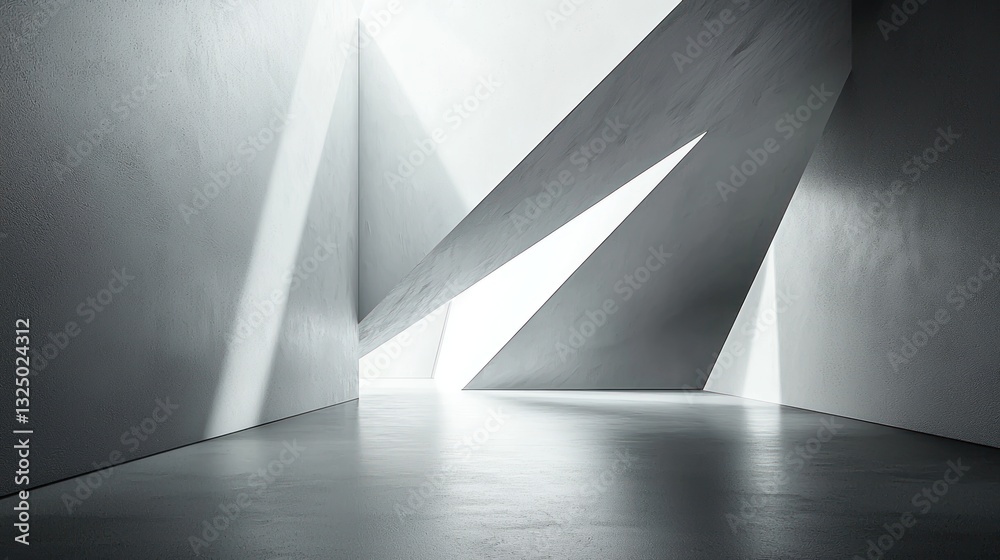 Obraz premium Abstract modern architecture, white geometric interior, light and shadow.