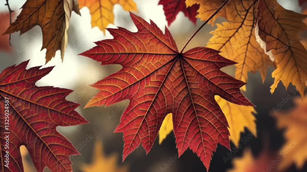 autumn leaves in vibrant red and orange colors creating beautiful seasonal nature background perfect for fall and outdoor themes