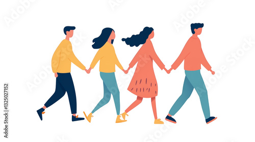 World Father’s Day PNG file transparent background – Flat vector of a family walking together holding hands