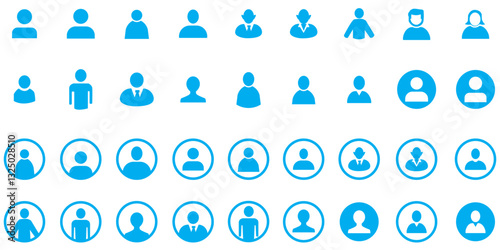 User profile login icon vector set. User icons for app or web site. User avatar icon or button. Person icon. Editable stroke. Isolated. Line and flat style. Vector illustration