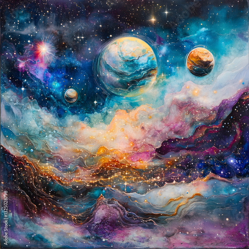 Cosmic Symphony: A Majestic Portrayal of Celestial Bodies in Outer Space