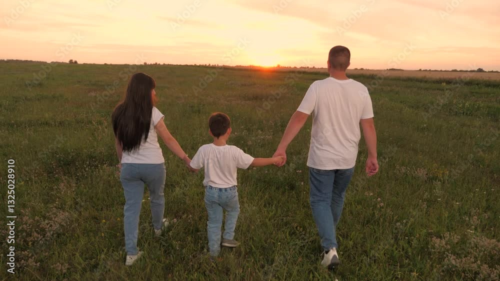 man woman child walking sunset holding hands, wild flowers, woman man child nature trip, family holiday, picnic in nature, view from back, people walking green meadow summer nature, group people field man woman child walking sunset holding hands, wild flowers, woman man child nature trip, family holiday, picnic in nature, view from back, people walking green meadow summer nature, group people field