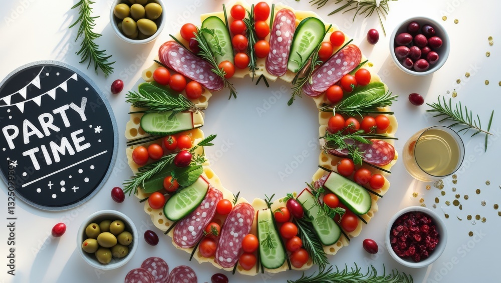 Fototapeta premium Cheese Canapé Wreath: A Festive Centerpiece for Holiday Celebrations