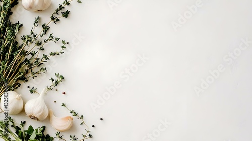 Wallpaper Mural Fresh Garlic and Thyme Herbs Isolated on White Background Torontodigital.ca