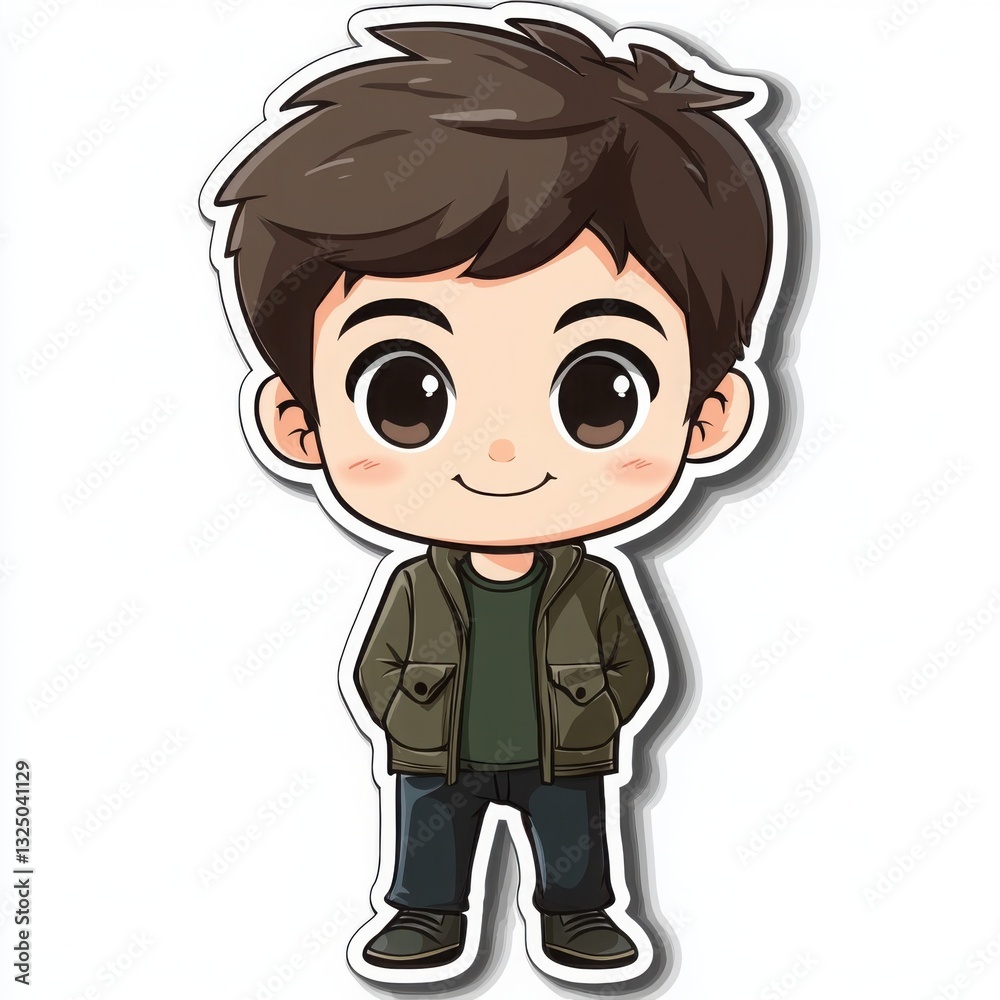 Adorable cartoon illustration of a young Asian boy, standing confidently in a stylish jacket. Perfect for children's books or designs! Adorable cartoon illustration of a young Asian boy, standing confidently in a stylish jacket. Perfect for children's books or designs!