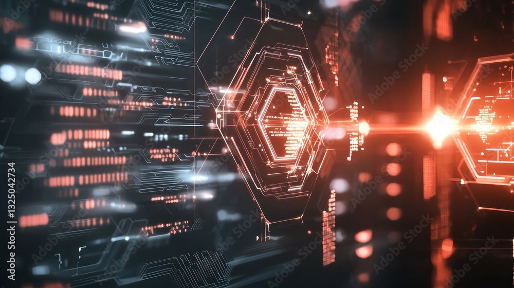 Obraz premium Abstract digital technology background with glowing circuits and data streams.