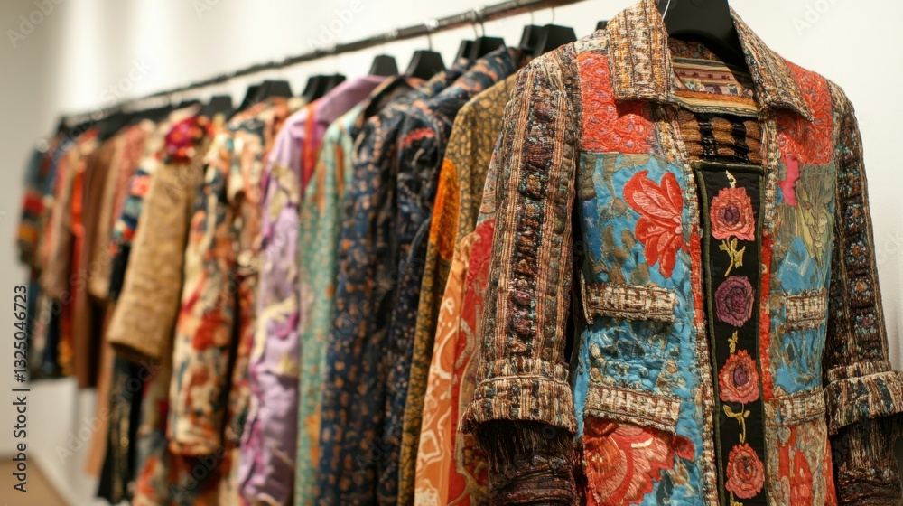 Colorful Fashion Ensemble in Art Gallery Display Colorful Fashion Ensemble in Art Gallery Display