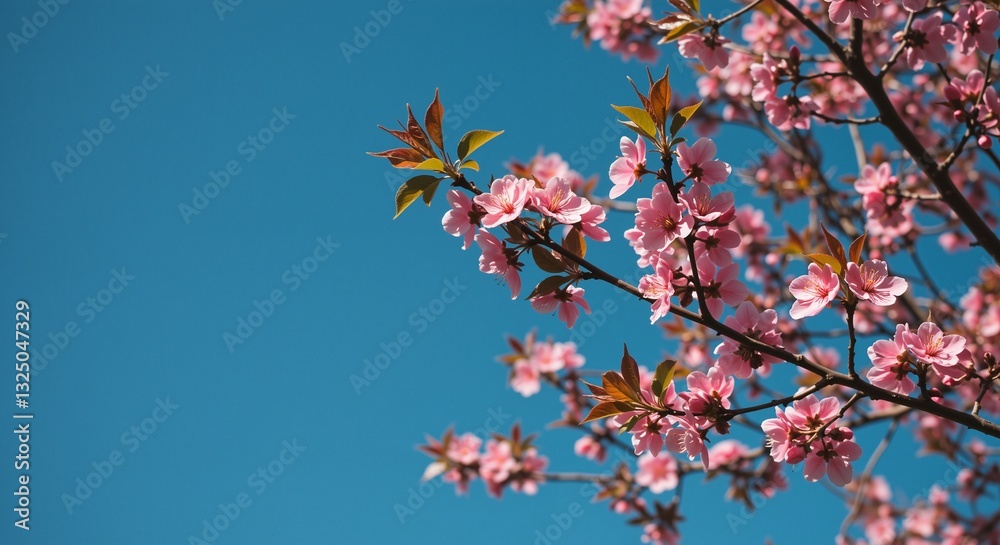 Pink Cherry Blossom Branches Against a Clear Blue Sky Evoking Spring Allergies and New Beginnings Pink Cherry Blossom Branches Against a Clear Blue Sky Evoking Spring Allergies and New Beginnings