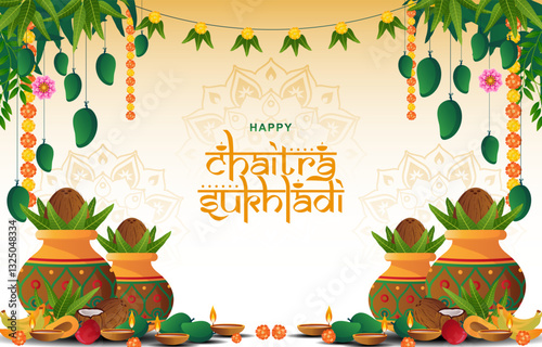 Happy Chaitra Sukhladi Holiday background for hindu festival