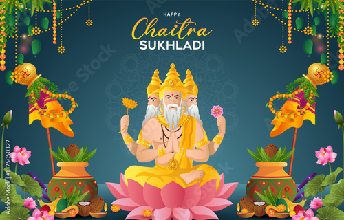 Happy Chaitra Sukhladi Holiday background for hindu festival