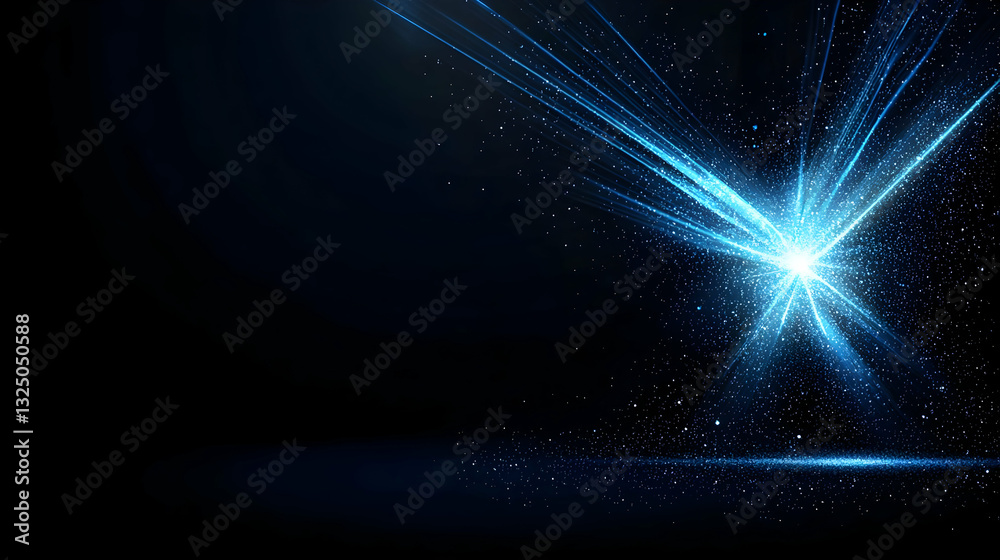 Obraz premium Abstract Background With Blue Light Rays And Glitter Particles On Dark Background Graphic Design Template