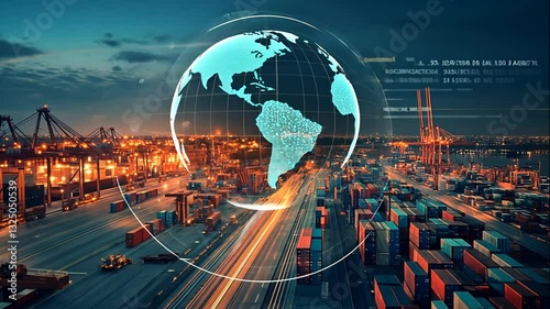 Global Trade Logistics Aerial View Night Cargo Containers Shipping
