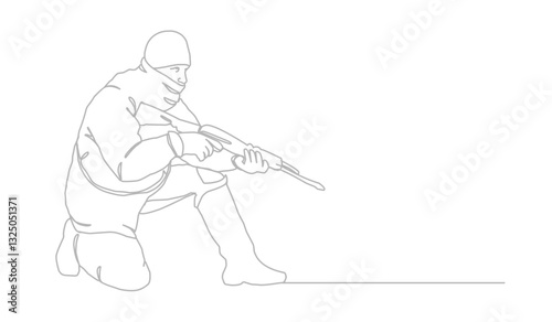 Line art illustration of a soldier