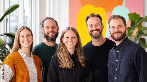 A creative business team celebrating success in a modern office