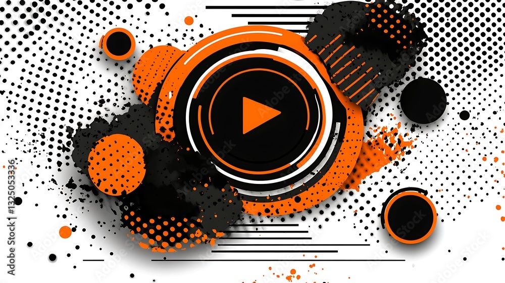 Obraz premium Abstract design of an orange and black play button symbol