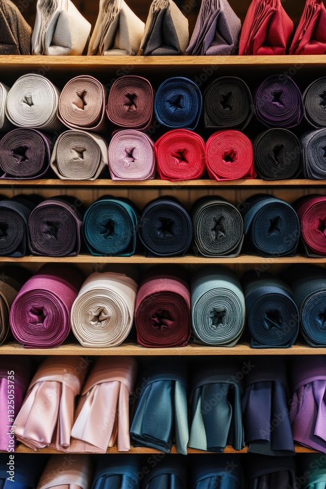 Fototapeta premium Colorful fabric rolls on store shelves (1)