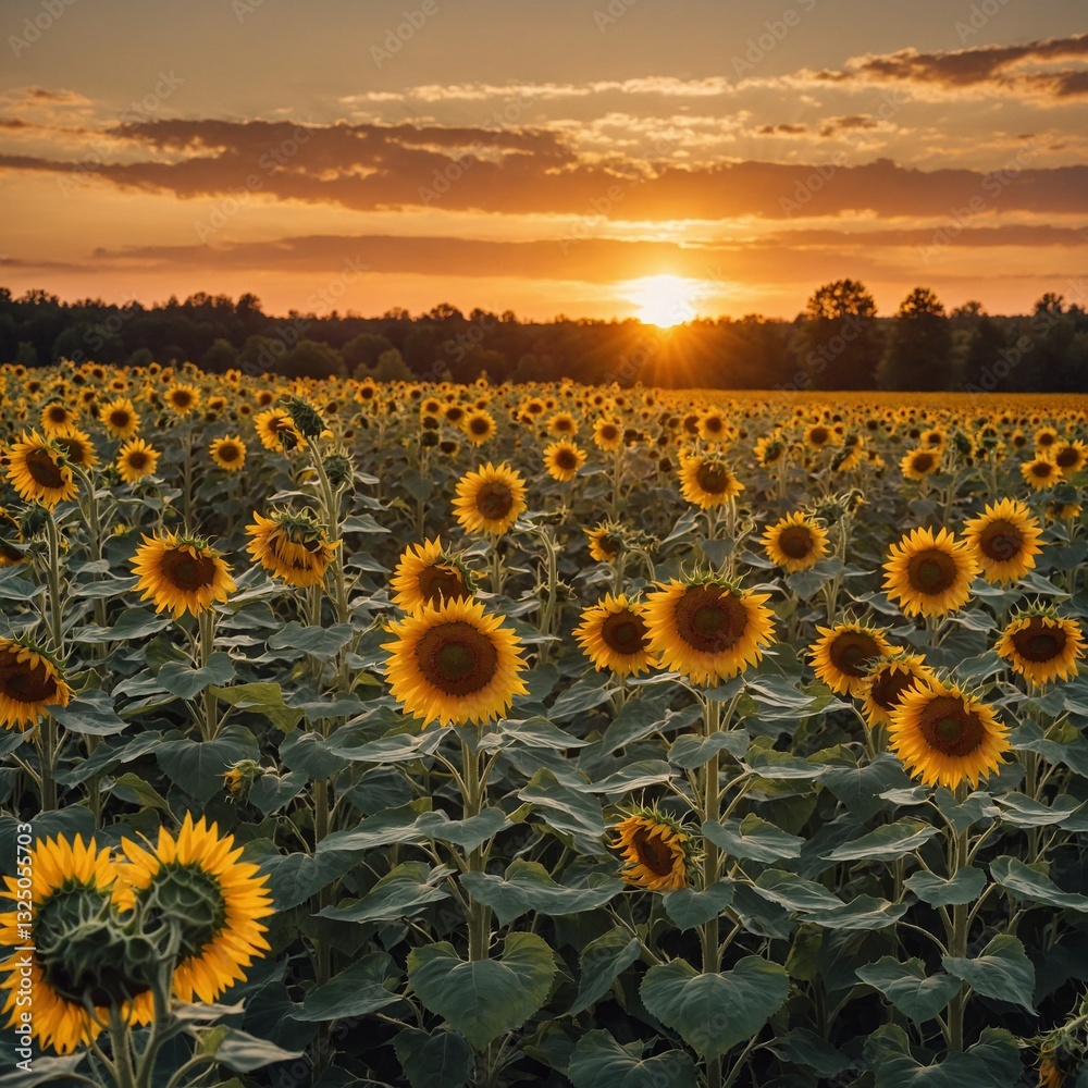 Obraz premium sunflower field at sunset