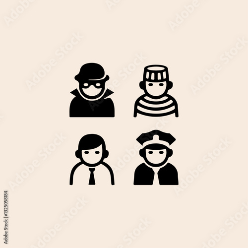 Criminal, Police and Prison set icon flat vector design.