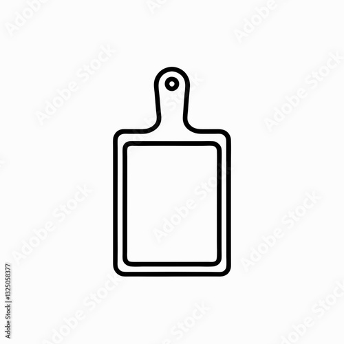 Cutting board line drawing shows rectangular shape with handle detail. Minimalist kitchen tool illustration with clean simple lines for food preparation. Concept: kitchenware store, cooking blog