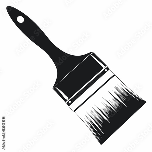 Wide paintbrush icon in silhouette with bristles evokes painting tools for decorators and artists. Concept: art supply store, DIY content visuals, wall painting blog.