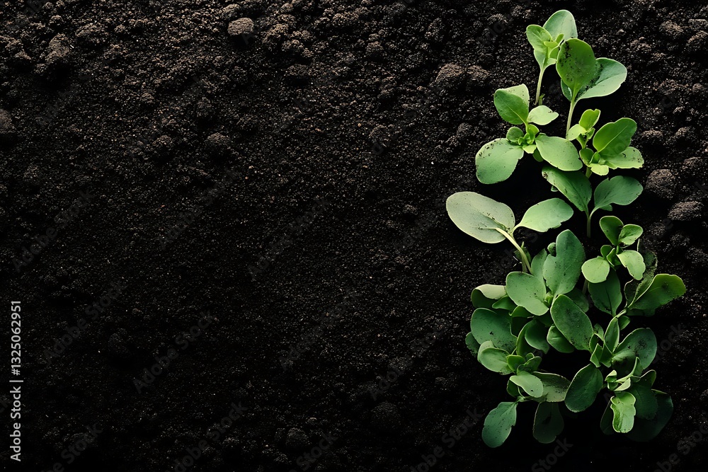 Naklejka premium Green plant growing in rich soil, for growth, nature