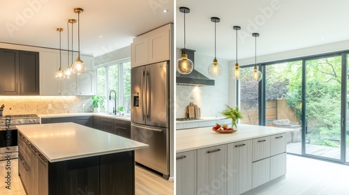 A stylish photo of a Toronto kitchen with a before and after view