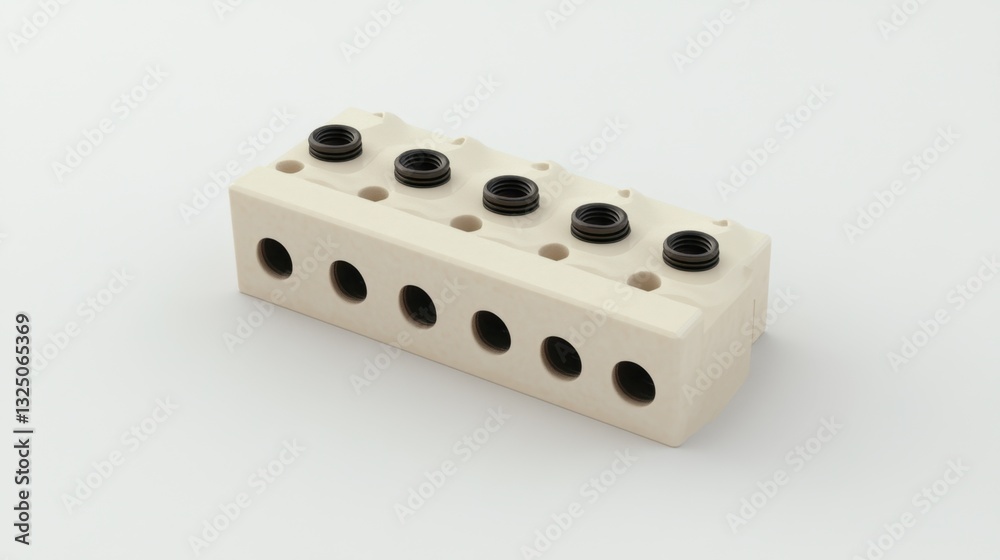 A side view of a barrier terminal block with screw connections, white background A side view of a barrier terminal block with screw connections, white background