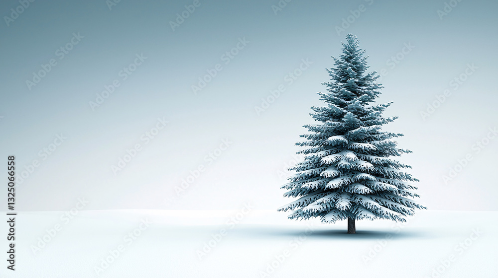 Obraz premium Evergreen Christmas Tree in a Snowy Landscape Holiday Season Celebration Symbolic Image Design