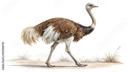 Beautiful Ostrich on a White Background – Majestic Flightless Bird