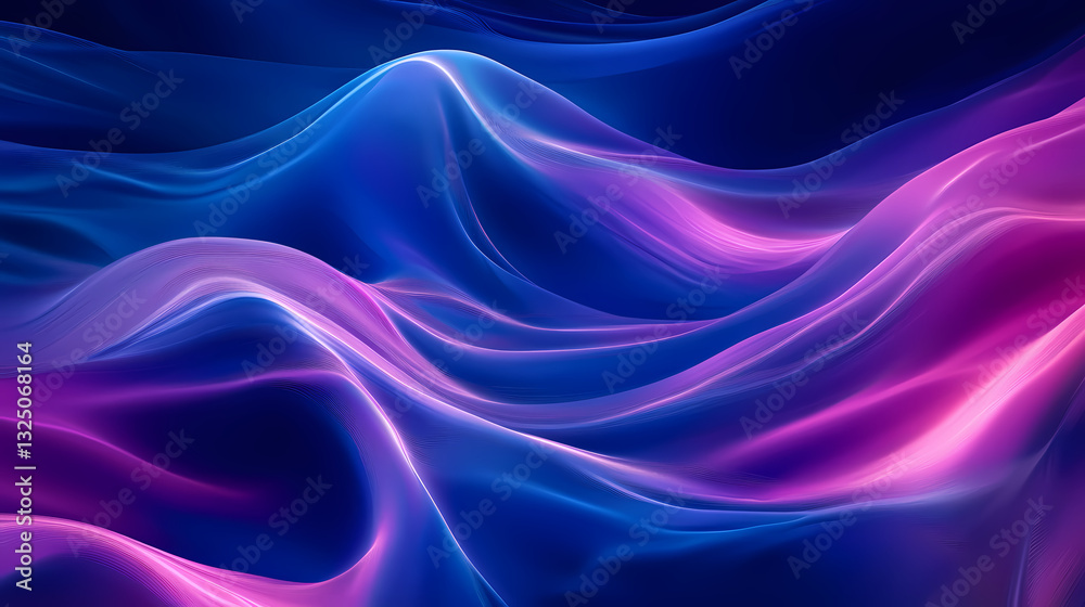 Fototapeta premium A high-resolution, minimalist abstract background featuring fluid waves of vibrant colors in shades of blue and purple. Hyperspectral Waves. Illustration