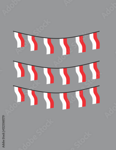 Red and white indonesian banners displayed in celebration during a festive event in an indoor setting