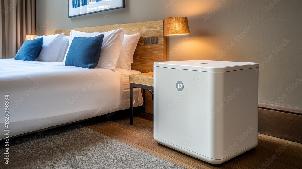Fototapeta premium A stylish white air conditioning unit complementing a contemporary bedroom