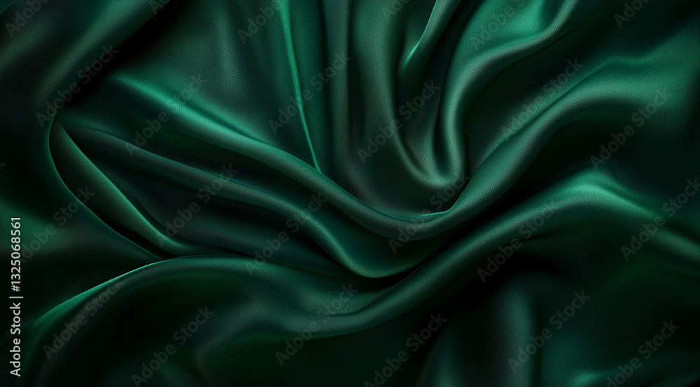 Fototapeta premium Luxurious Emerald Green Silk Fabric with Elegant Folds