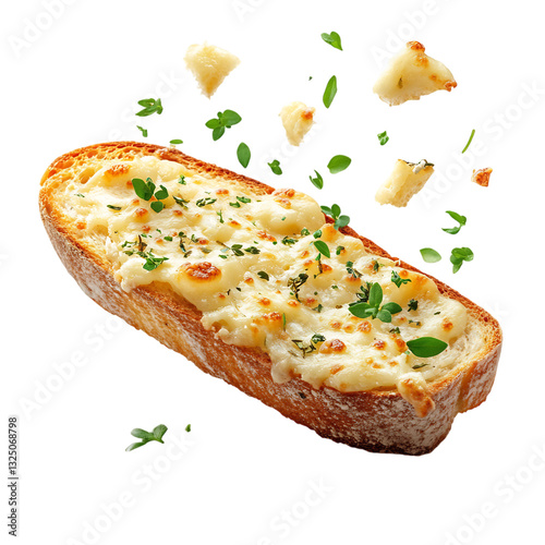 A Slice of Hot Cheesy Garlic Bread with Herbs Isolated on Transparent Background