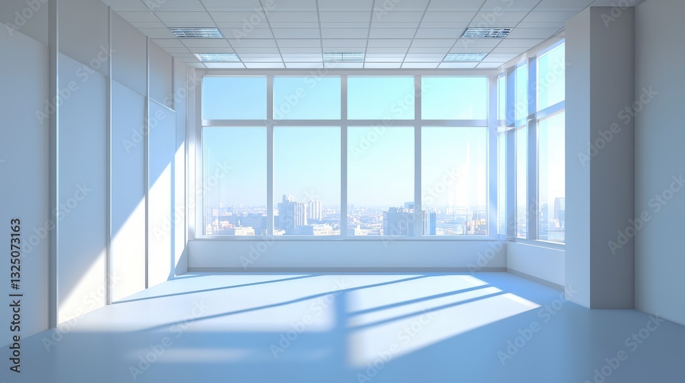 Fototapeta premium Bright urban view with sunlit spacious interior.