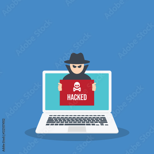 Hacker with hacked note, stealing confidential data, personal information and credit card detail. Hacking concept.