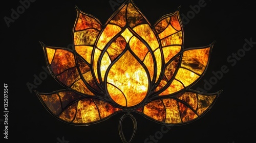 Glowing stained glass lotus flower in warm golden hues