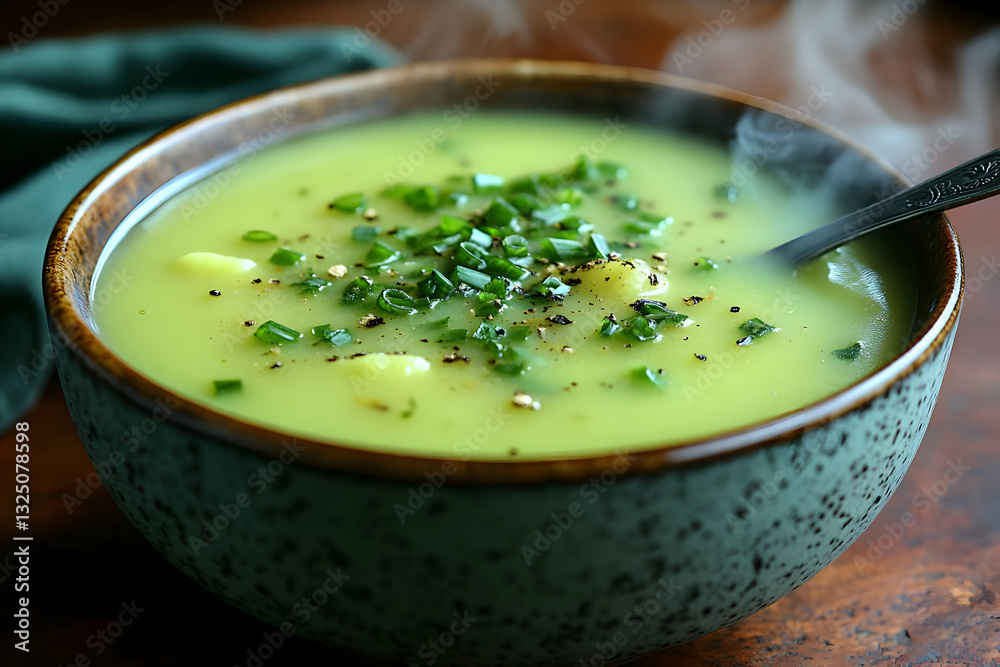 Creamy Potato Soup In A Green Bowl Creamy Potato Soup In A Green Bowl