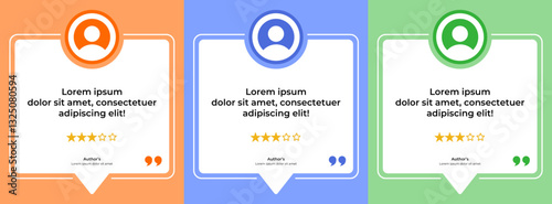 Three customer review cards with different colors.