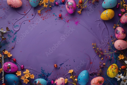 Wallpaper Mural Easter themed purple colored background, with editable space in the middle, colorful easter eggs around the frame Torontodigital.ca