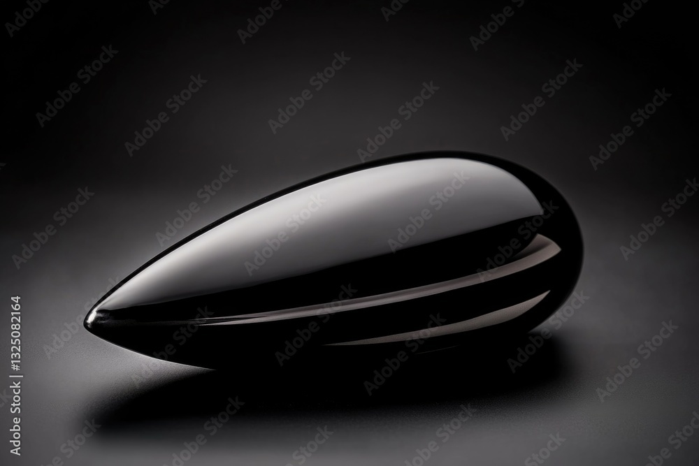 Sleek black abstract sculpture on dark background reflecting light Sleek black abstract sculpture on dark background reflecting light