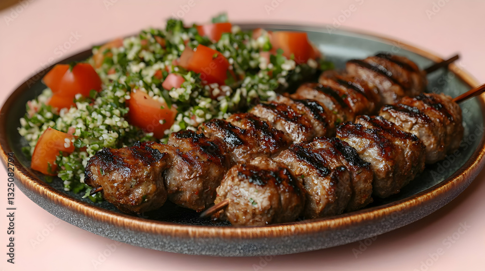 Grilled Lamb Meatballs Skewers With Couscous Salad Grilled Lamb Meatballs Skewers With Couscous Salad