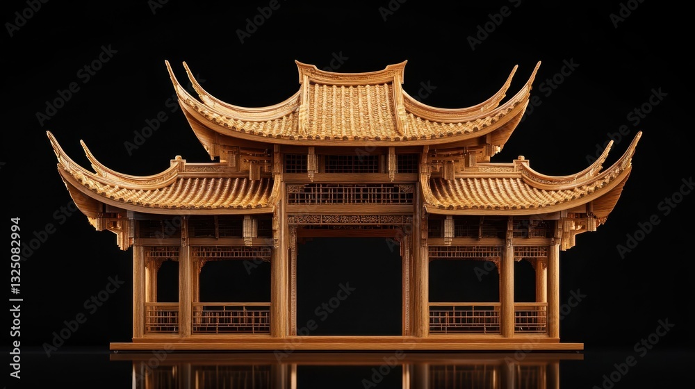 Fototapeta premium A beautifully crafted wooden architectural structure stands on display