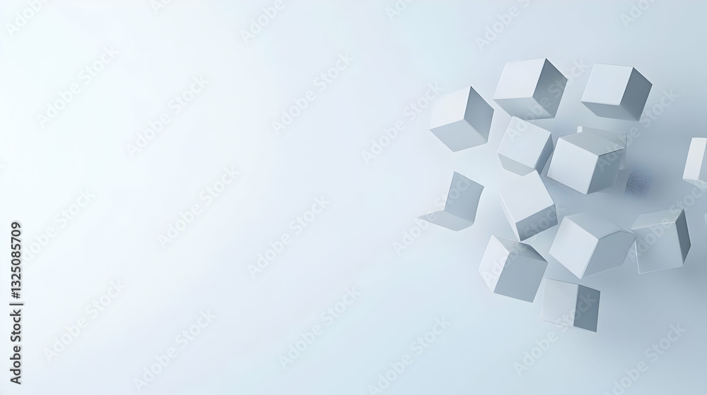 Obraz premium Abstract 3D Render of White Cubes Clustered on Pale Blue Background With Soft Lighting