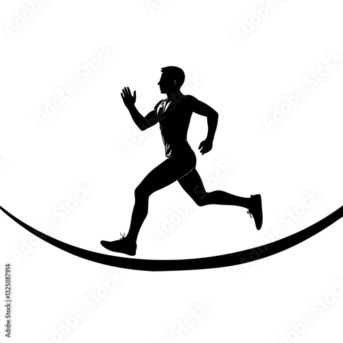 Minimalistic Vector Art of a Man Running on a Tightrope Surrounded by Abstract Patterns