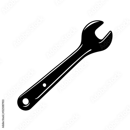 An illustration featuring a black wrench silhouette set against a clean white background showing adjustable jaws and detailed grip patterns.
